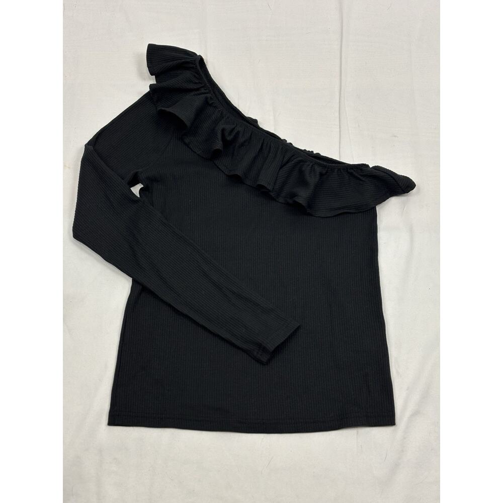 J.Crew Women's One Shoulder Ruffle Neck Top Blouse Black NWT Small Coquette